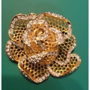 Vintage Rose Flower Figural Brooch Pin Gold Tone Elegant Large Matte Shiny VTG